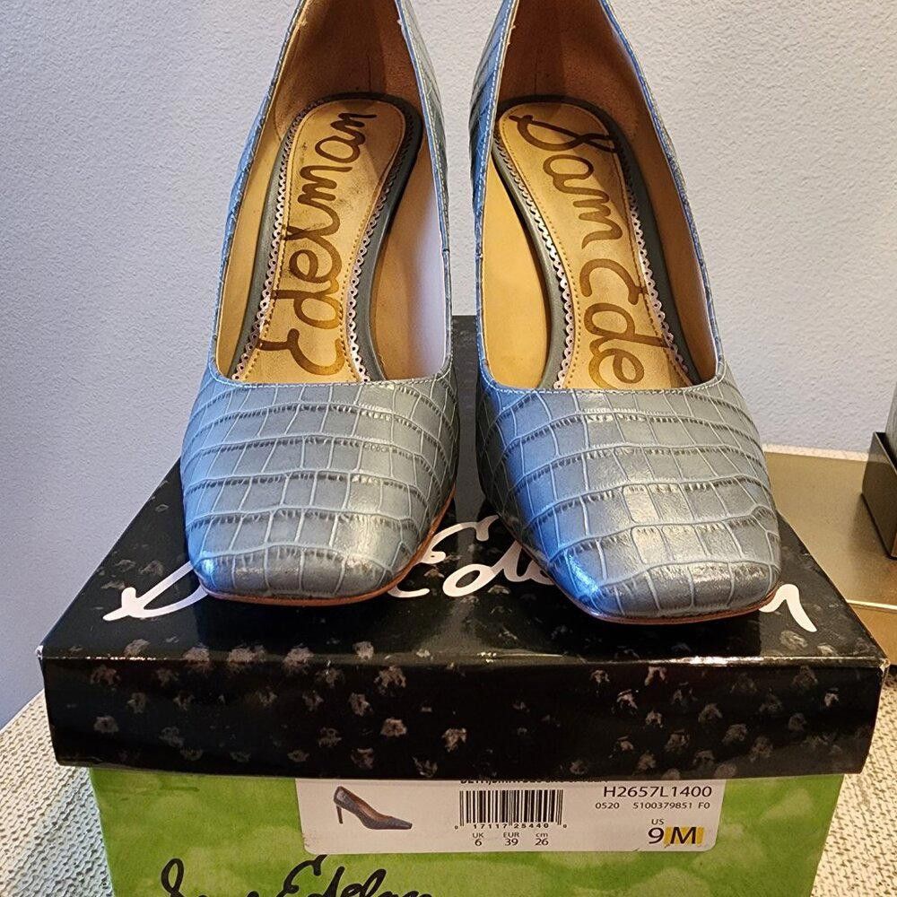 Designer Sam Edelman Beth Leather Smokey Blue Faux Croc Size US 9 / IT 39 - 3 Thumbnail