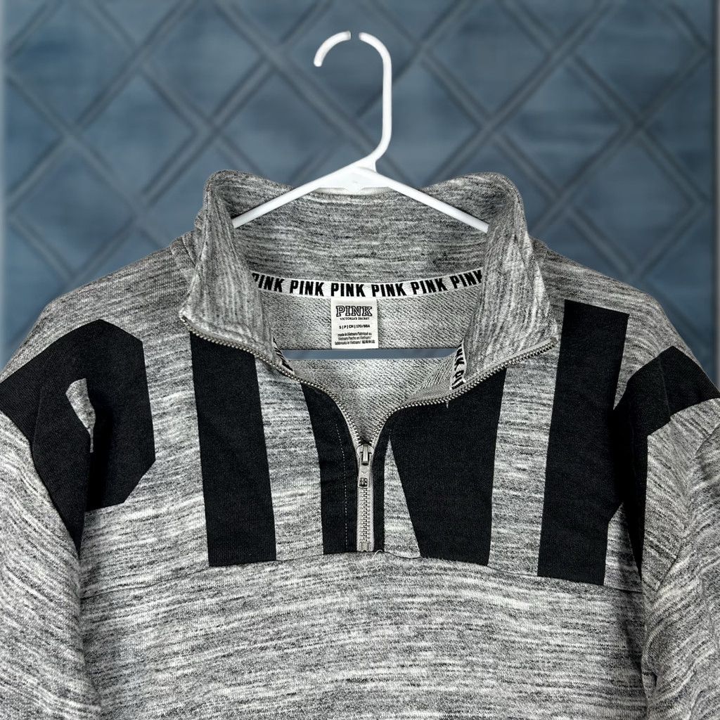 Pinko PINK Victoria's Secret 1/4 Zip Sweatshirt Women's Small Pullover Athletic Top Gray Size S / US 4 / IT 40 - 1 Thumbnail