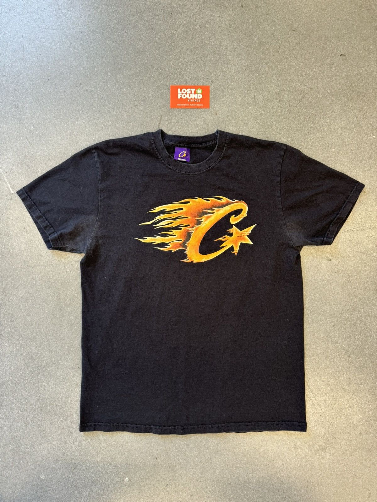 image of Corteiz Flame C Starz Tee in Black, Men's (Size Medium)