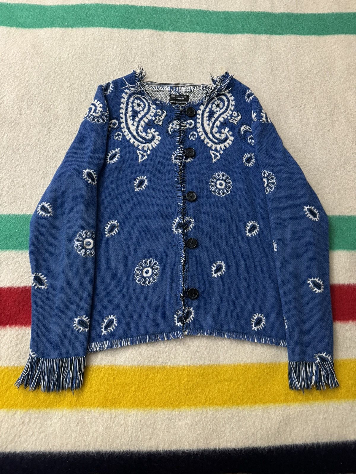 Sound Plus Vision Blue Fringe Bandana Paisley Cardigan Large