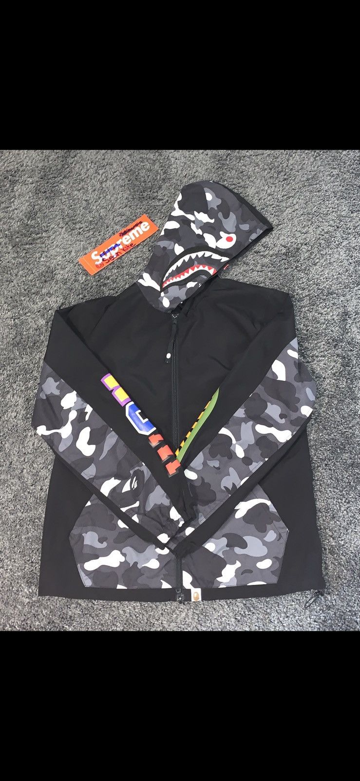 image of Bape City Camo Shark Hoodie Jacket in Black, Men's (Size Small)