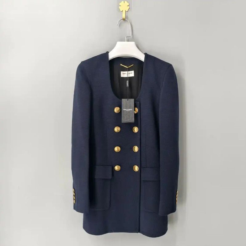 Yves Saint Laurent YSL Navy Wool Women's Coat in XS Size 0089 Size XS / US 0-2 / IT 36-38 - 1 Thumbnail