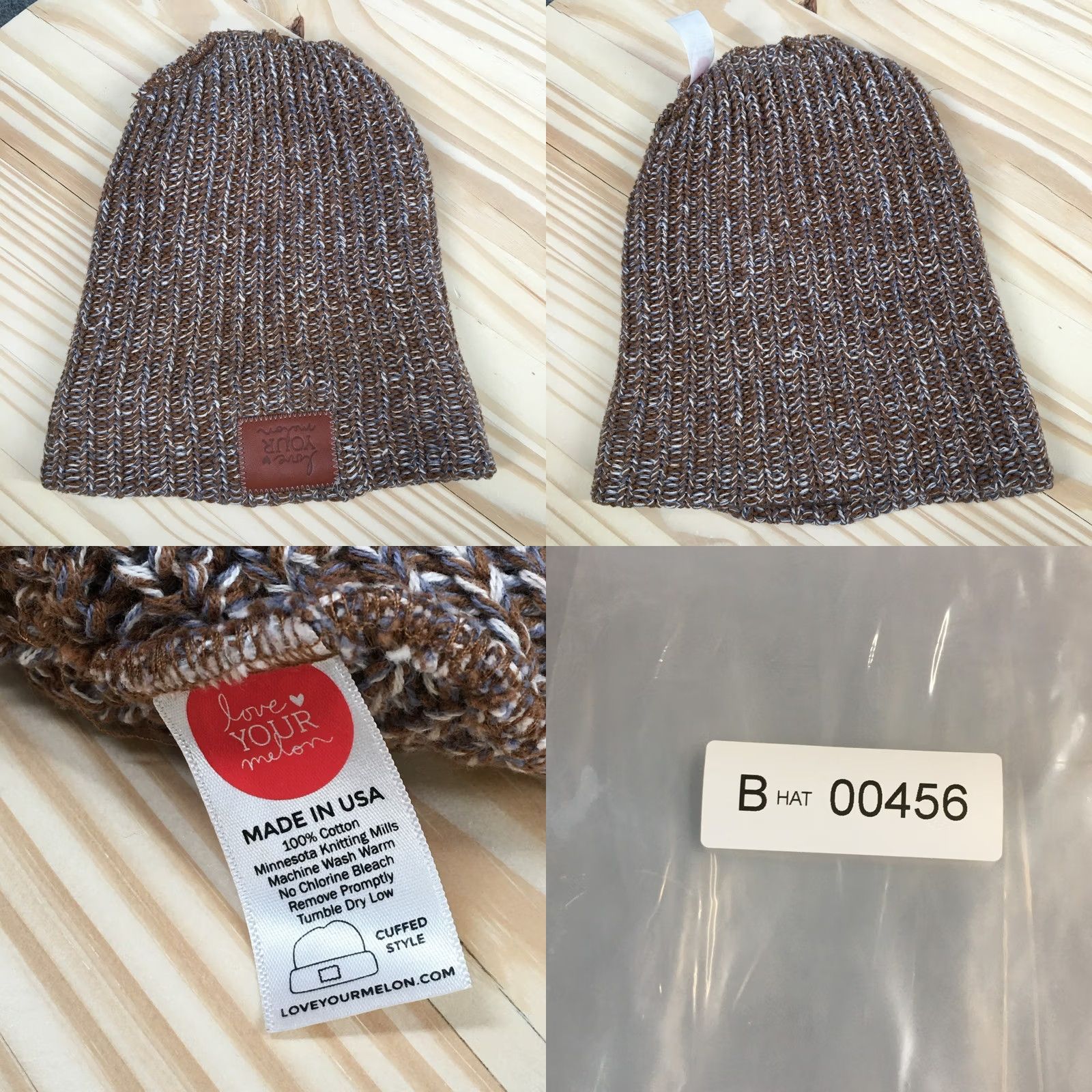Vintage Love Your Melon Beanie Hat Womens One Size Knit Cotton Brown Winter Size ONE SIZE - 8 Thumbnail