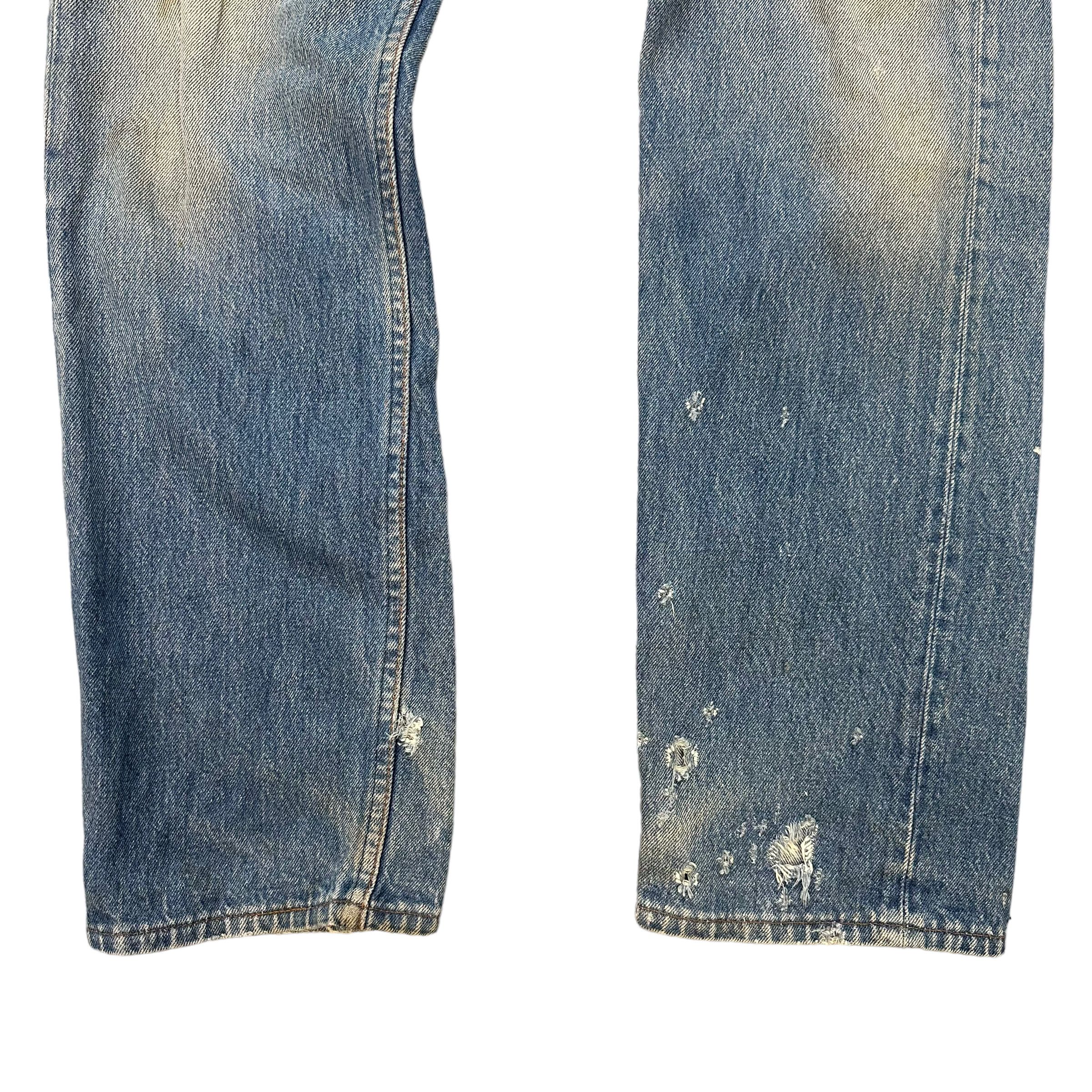 Levi's Vintage Clothing TRASHED🔥 LEVIS 501 FLY BUTTON DISTRESS DENIM PANT #8098-203 Size US 31 - 9 Thumbnail