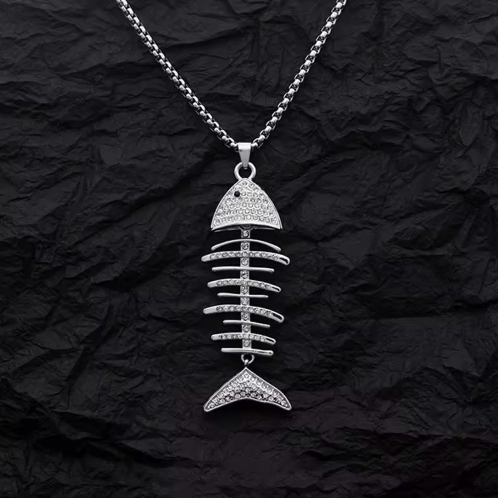 Other Fish Bone Necklace Inlaid Rhinestone Fishtail Pendant Size ONE SIZE - 6 Thumbnail