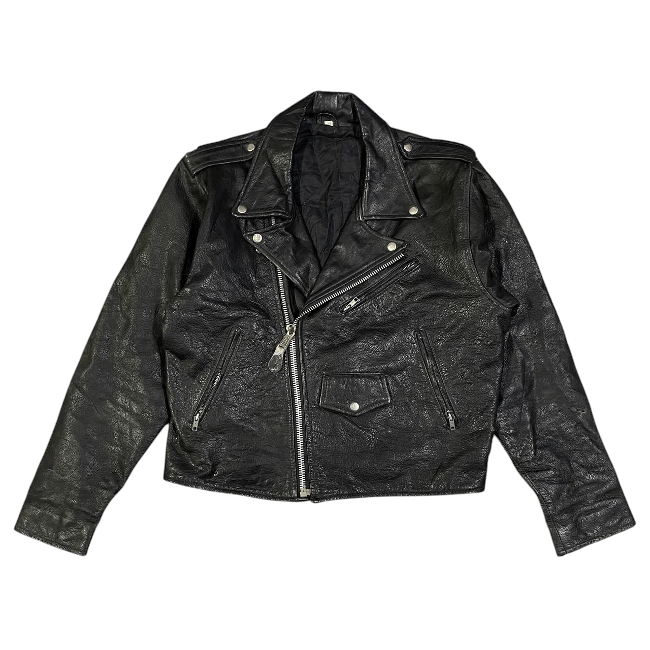 Leather Vintage Motorcycle Rider Leather Jacket Double Collar Size US M / EU 48-50 / 2 - 1 Thumbnail