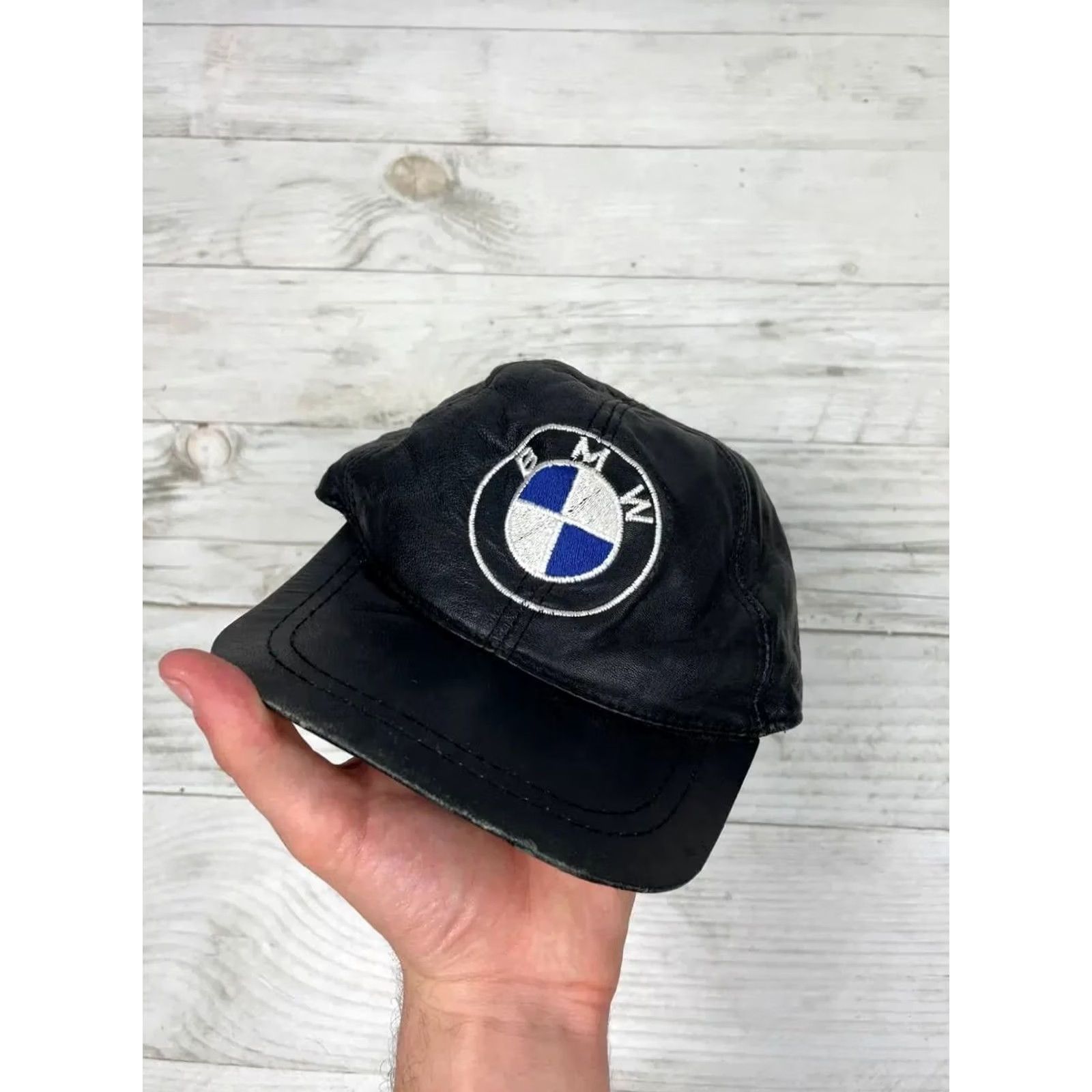 BMW VINTAGE BMW Cap Hat Leather Big logo 90s Racing Nascar One Size Black Men Size ONE SIZE - 3 Thumbnail