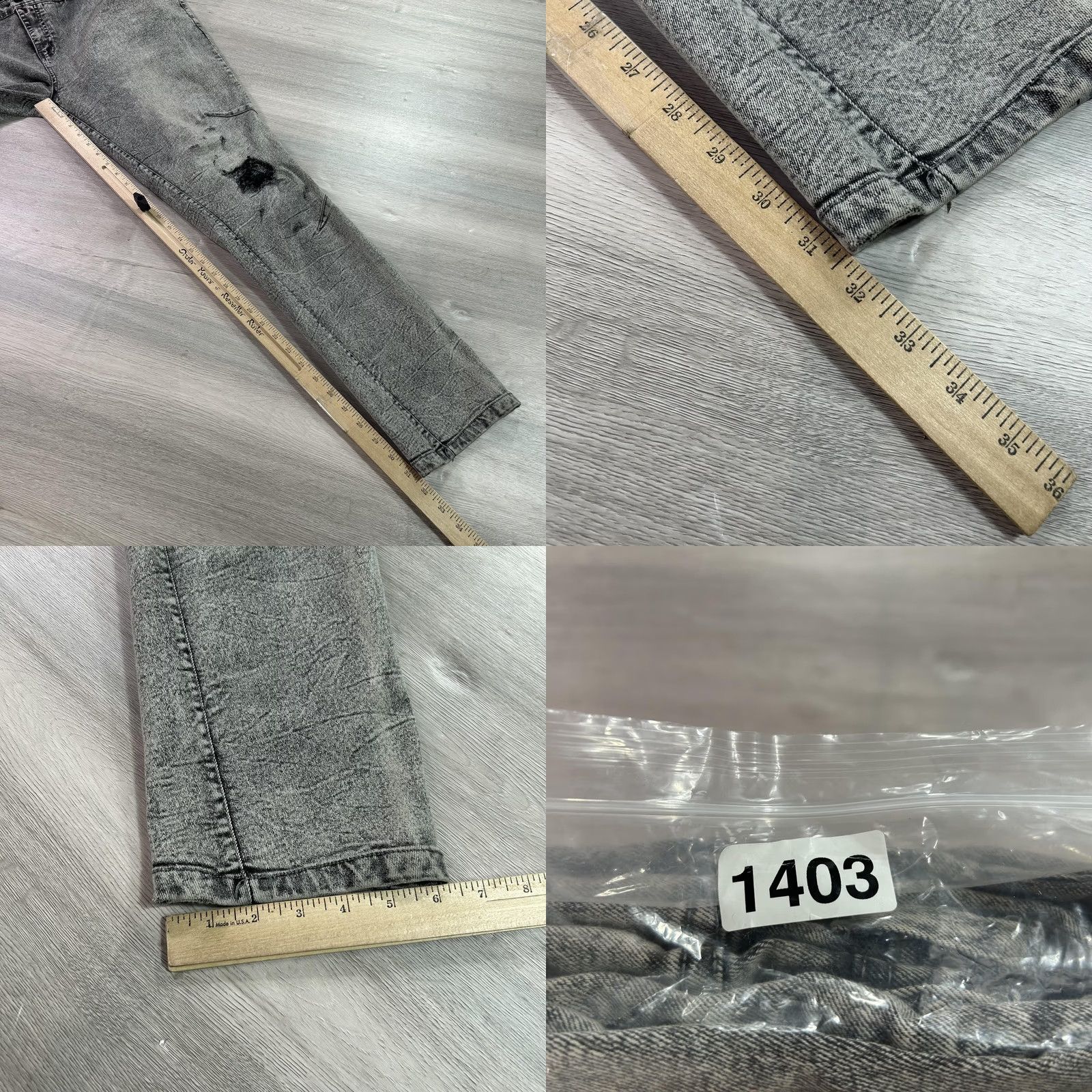 Denime Noble Jeans Jeans Mens 42x32 Gray Skinny Distressed Acid Wash Stretch Denim Pants Size US 42 / EU 58 - 9 Thumbnail