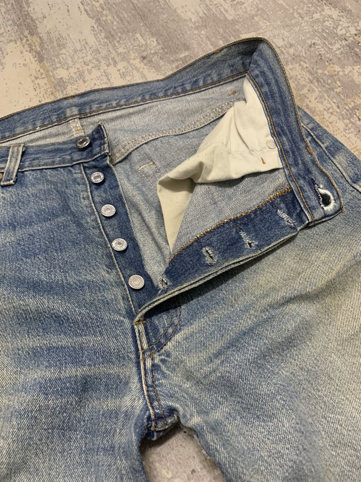 Jean Vintage 80s Sashiko Reworked Levis 501 Distressed Jeans Size US 34 / EU 50 - 9 Thumbnail