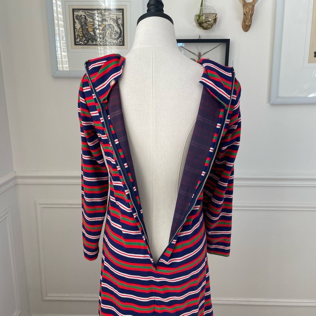 Vintage 60s Stripe A-Line Shift Dress Pockets S M
