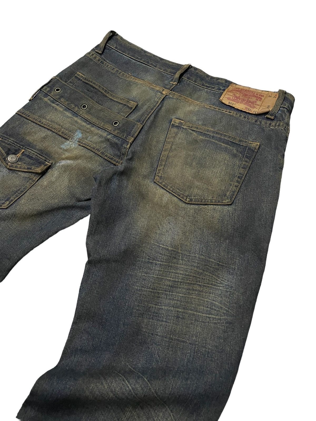 Hysteric Glamour × Levi's × Obelisk Levis 501 Asymmetrical Distressed Piercing Studded Mud Jeans Size US 32 / EU 48 - 20 Thumbnail