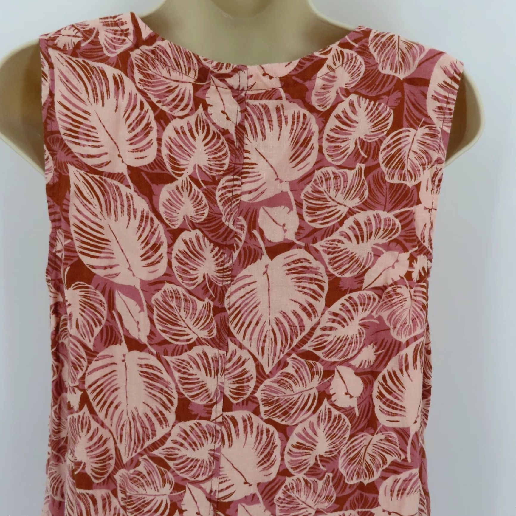 Vintage Tahari Dress Women's Medium Pink Linen Sundress V-Neck Sleeveless Pockets Floral Tropical Leaf Size M / US 6-8 / IT 42-44 - 5 Thumbnail
