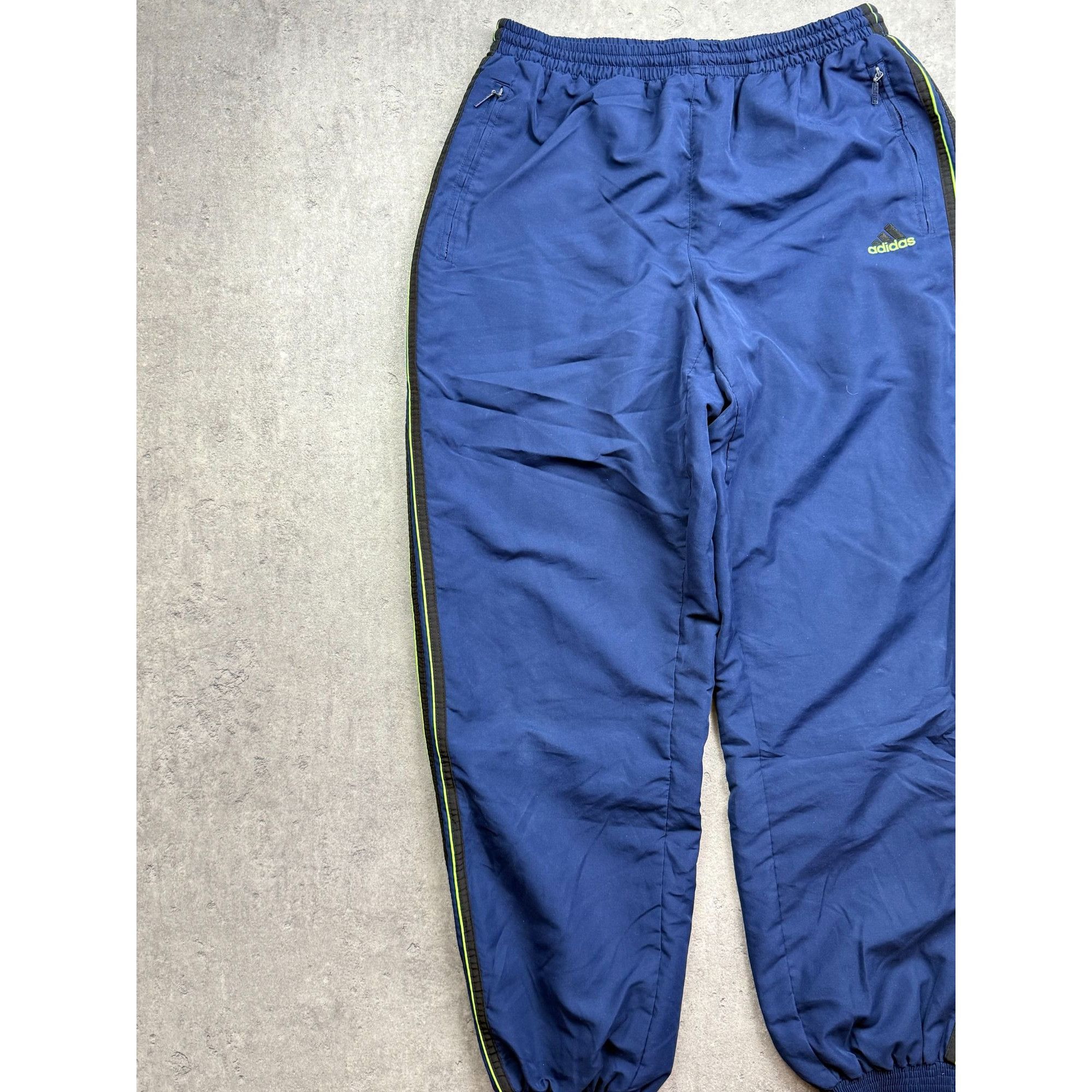 Adidas VINTAGE 90s Adidas Tracksuit Bottoms • Navy & Neon Lime • Fl Size US 36 / EU 52 - 4 Thumbnail