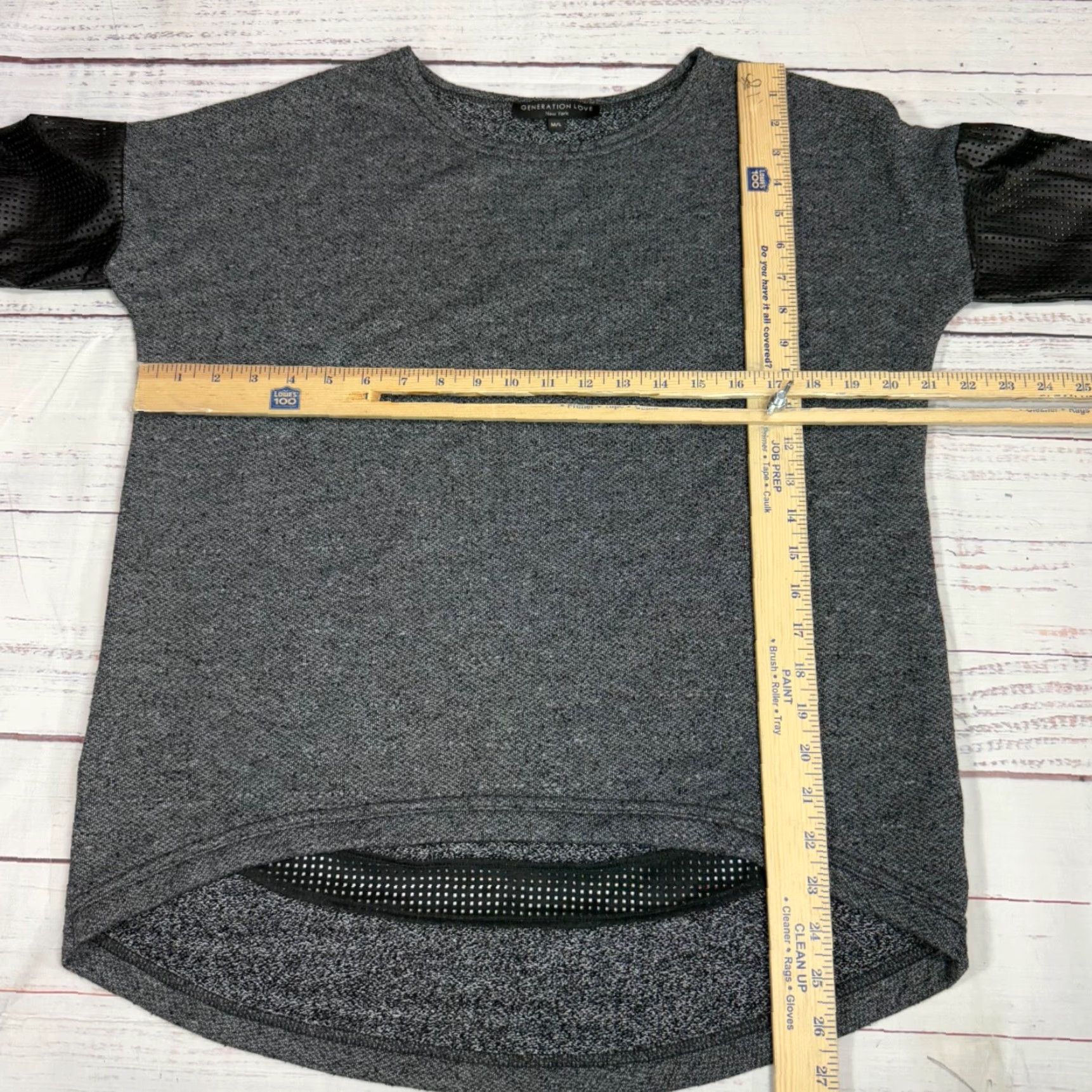 Generation Love Generation Love Womens Blouse M/L Gray Black Perforated Sleeve Faux Leather Knit Top Size M / US 6-8 / IT 42-44 - 2 Thumbnail