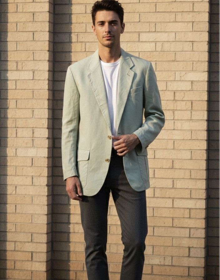 Issey Miyake Vintage 80s Issey Miyake Men Sage Green Linen Blazer Jacket Size US M / EU 48-50 / 2 - 1 Thumbnail