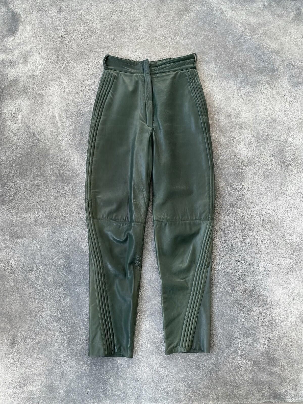 Versace 1970’s Gianni Versace Biker Leather Pants Vintage Women Size 32" / US 10 / IT 46 - 4 Thumbnail