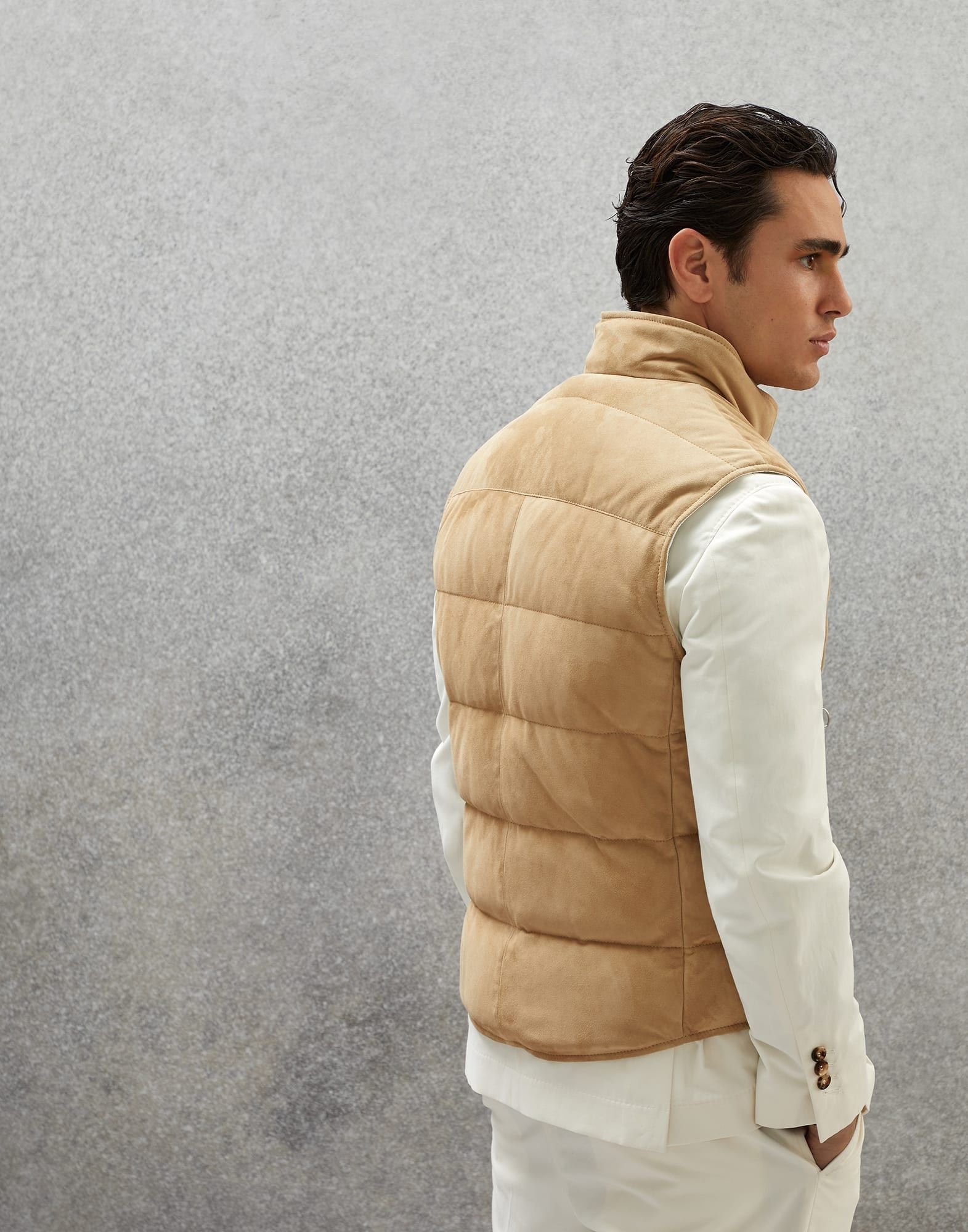 Brunello Cucinelli o1w1db10924 Padded Leather Vest in Beige Size 44R - 2 Thumbnail
