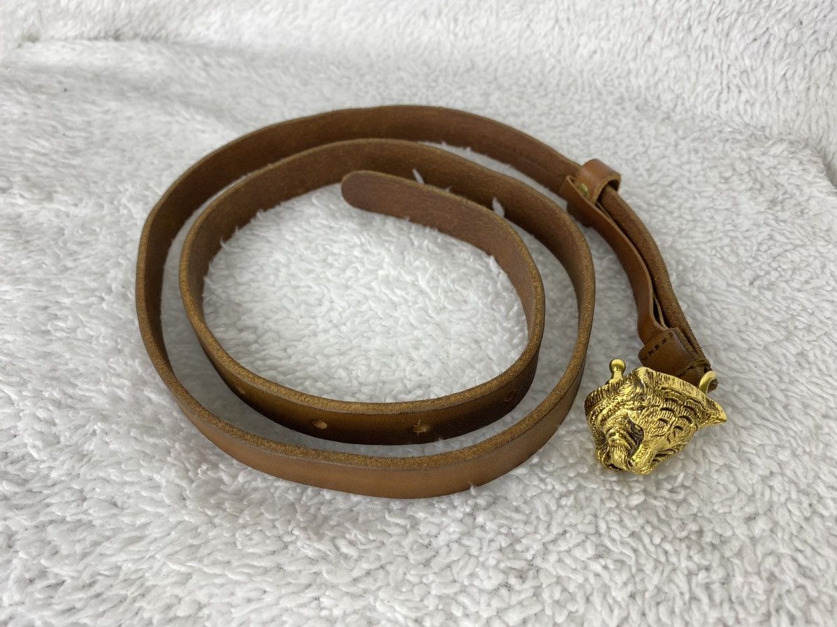 Gucci Authentic GUCCI Tiger Head / Feline Thin Brown Leather Belt Size 32 - 15 Thumbnail