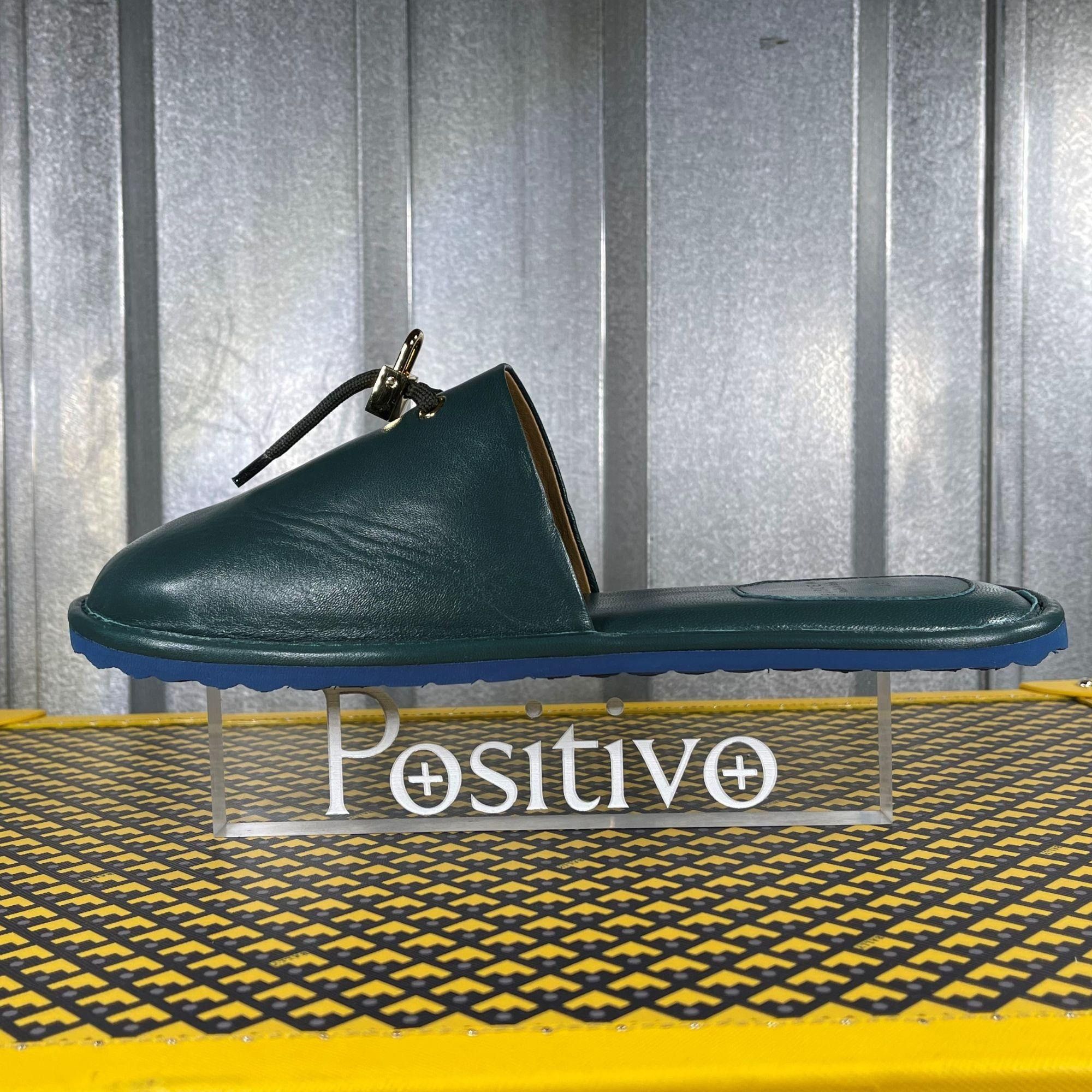 image of Buscemi Greenwich Petrol Leather Slippers Us 12 Eu 45, Men's