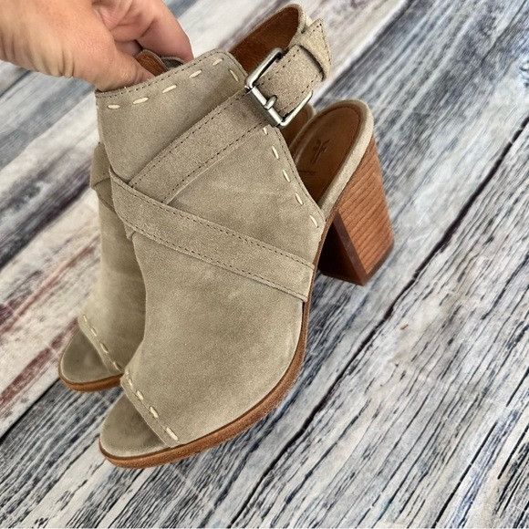 Frye Frye Dani Pickstitch Peep Toe Heeled Sandal Suede Leather Size US 7 / IT 37 - 3 Thumbnail