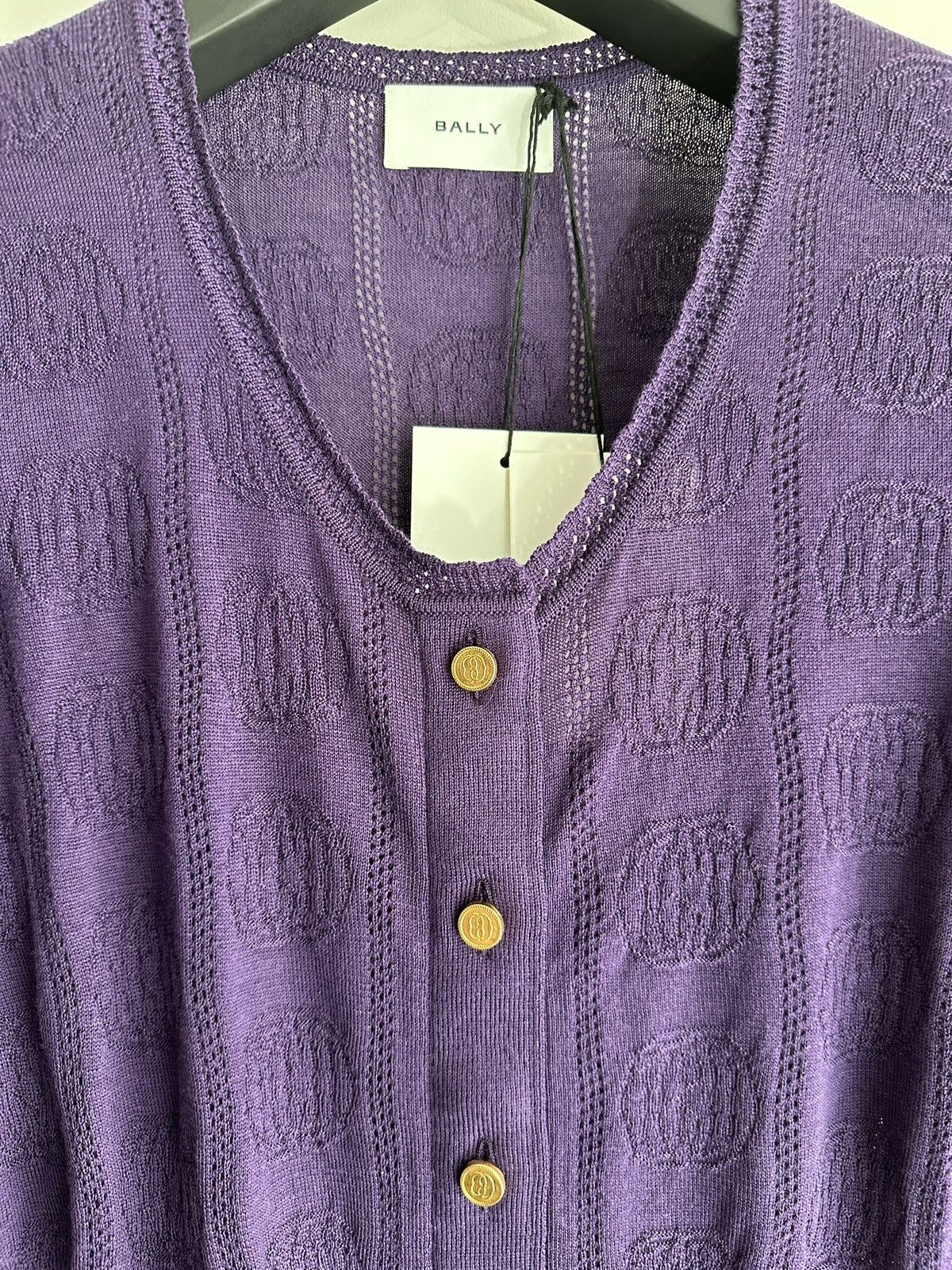 Bally Button Front Woven Logo Knit Long Sleeve Dress Size S / US 4 / IT 40 - 2 Thumbnail