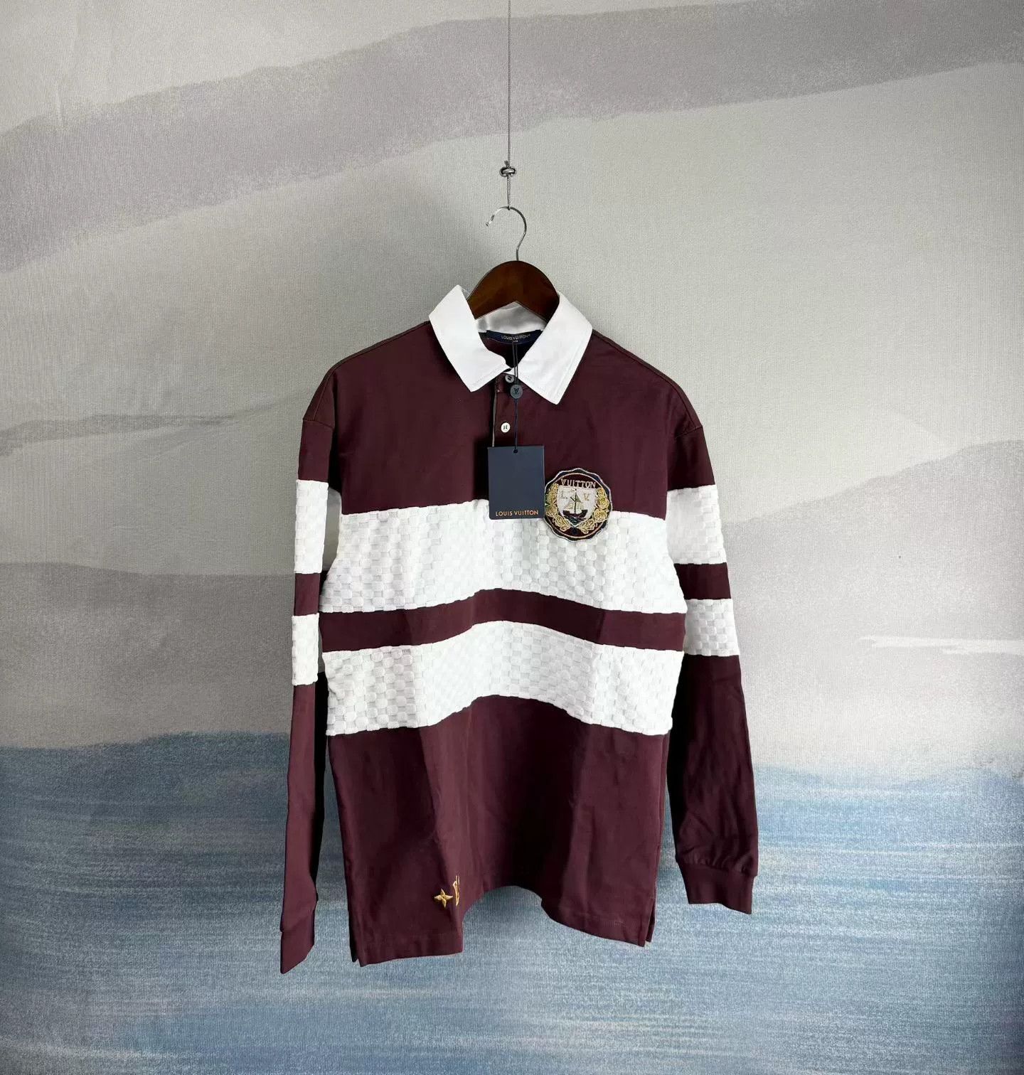 Louis Vuitton Maroon White Embroidered Polo Shirt