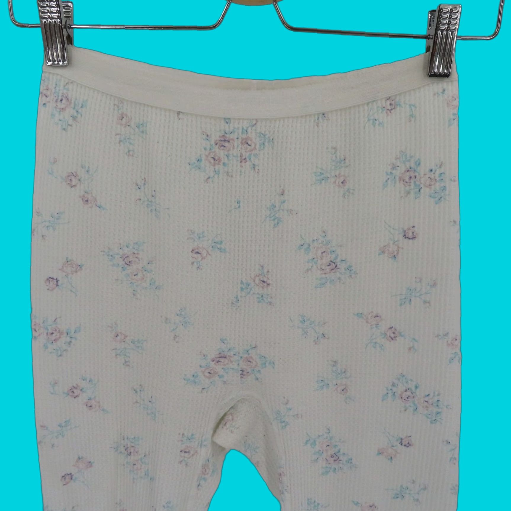 Valentino VTG Valentines Women Medium White Waffle Pants Pajamas PJs Pastel Floral Flowers Size 32" / US 10 / IT 46 - 1 Thumbnail