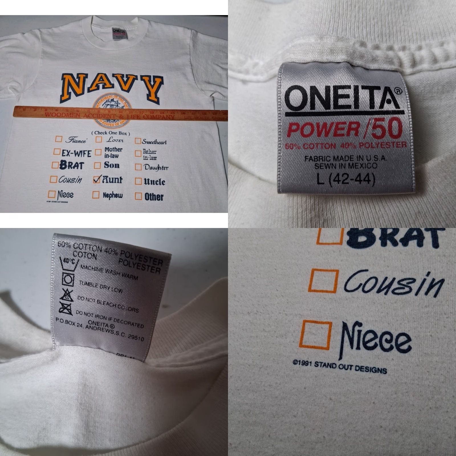 Vintage VINTAGE 90s United States Navy Family Shirt L Short Sleeve Cotton Blend White Oneita Power/50 Crew Neck Size US L / EU 52-54 / 3 - 8 Thumbnail