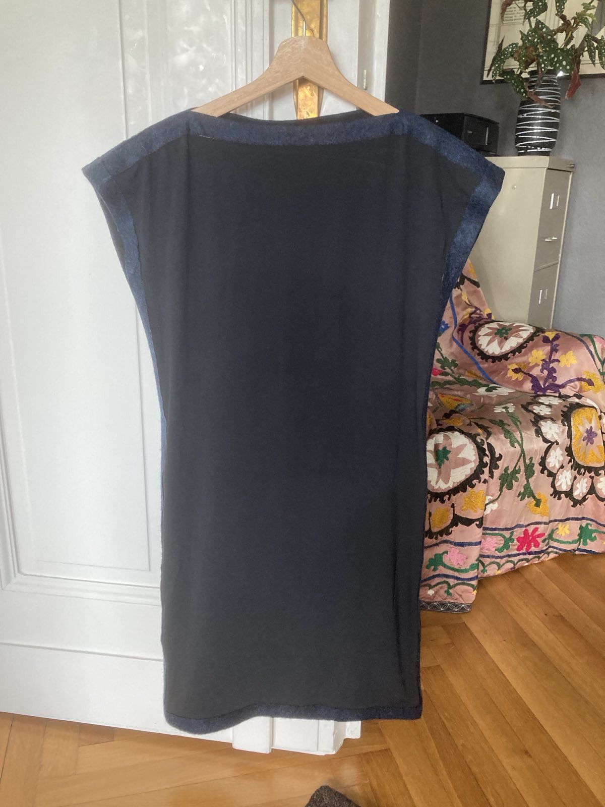 Maison Margiela Black cocktail dress with felt-wool dark blue trimming Size S / US 4 / IT 40 - 1 Thumbnail