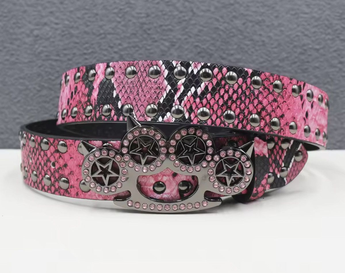 Japanese Brand 125 cm RARE Y2K Hot Snakeskin Studded PU Leather Belt Size ONE SIZE - 4 Thumbnail