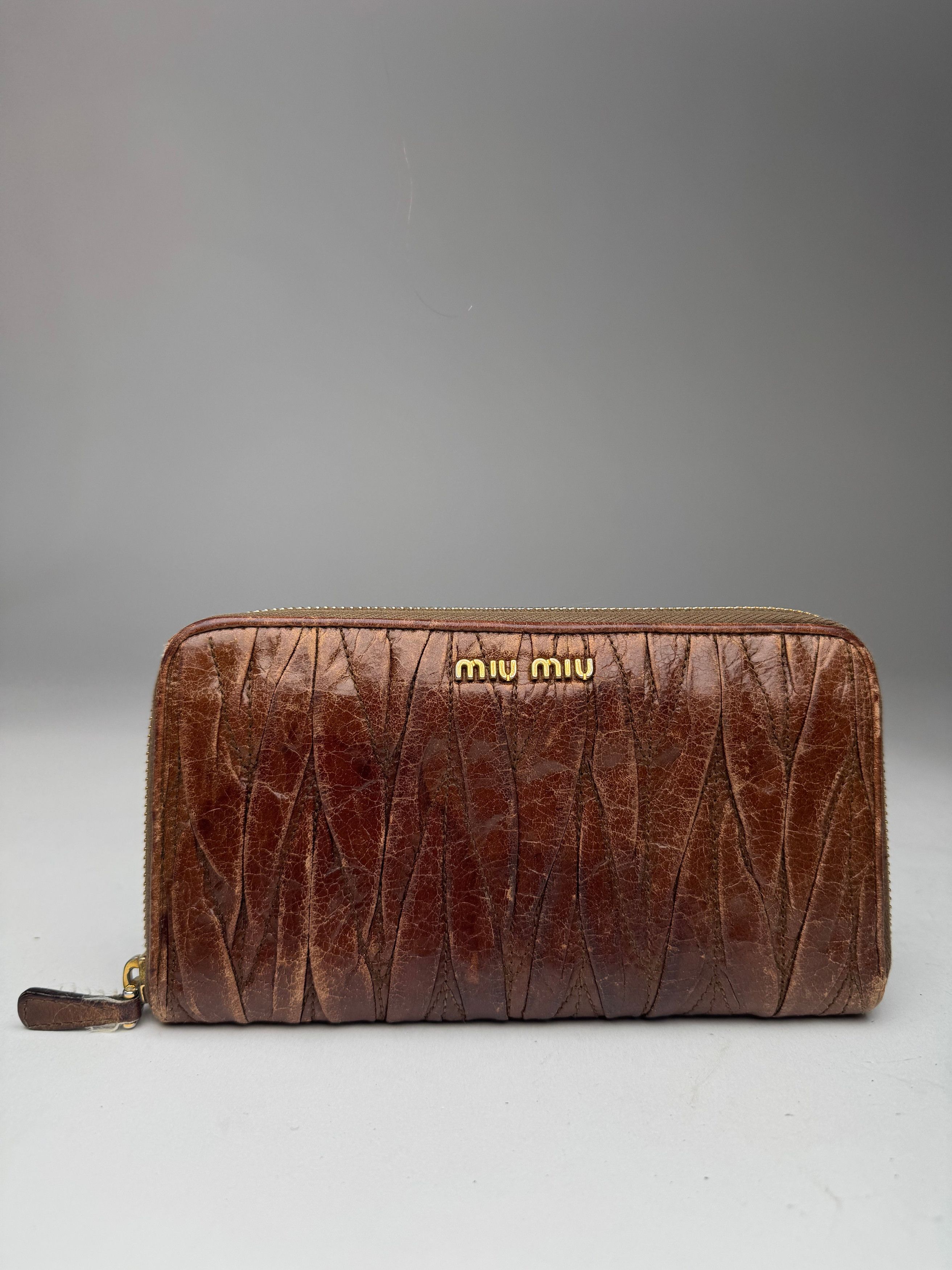 Miu Miu Vintage Metallasse Leather Wallet Brown Size ONE SIZE - 1 Thumbnail