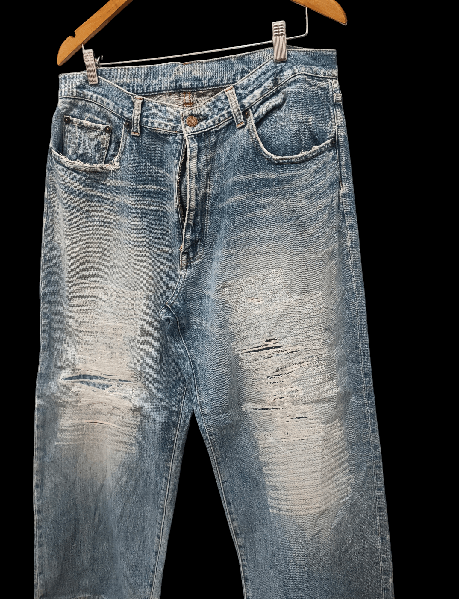 Japanese Brand 💥Baggy Flared Distressed Gl Heart Denim 💥 Size US 36 / EU 52 - 3 Thumbnail