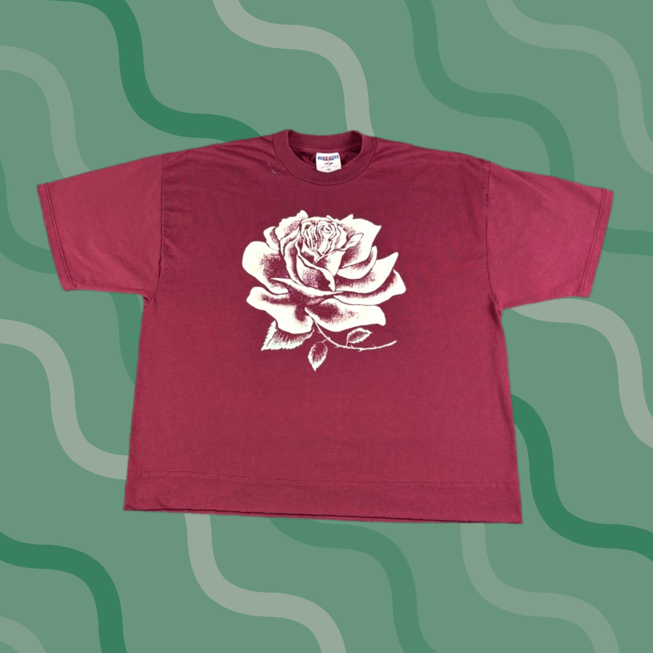 Jerzees JERZEES T Shirt Mens XL Heavyweight Burgundy Rose Graphic Print Crew Neck Size US XL / EU 56 / 4 - 1 Thumbnail