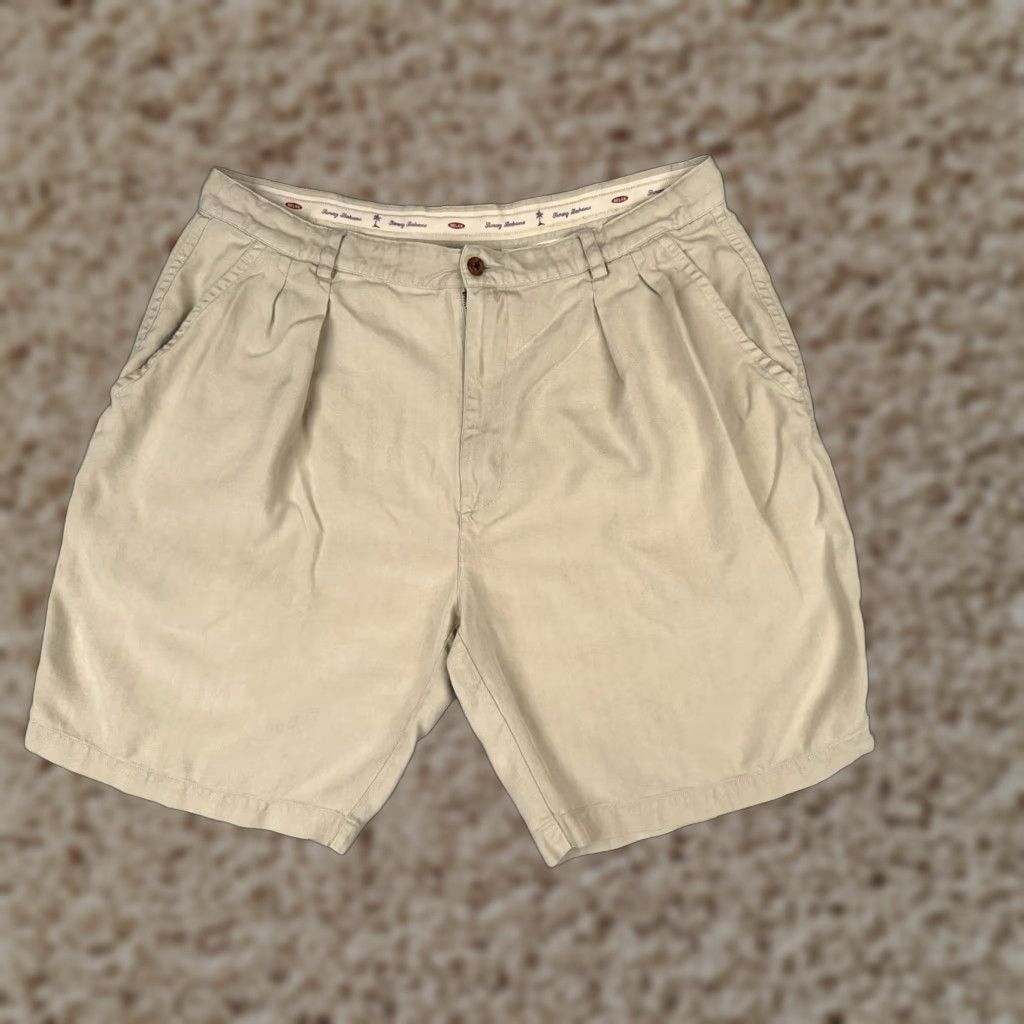 Tommy Bahama Tommy Bahama Shorts Men Beige Silk Linen Pleated 38 Mid Rise 9in Inseam Travel Beach Casual Pockets Size US 38 / EU 54 - 1 Thumbnail