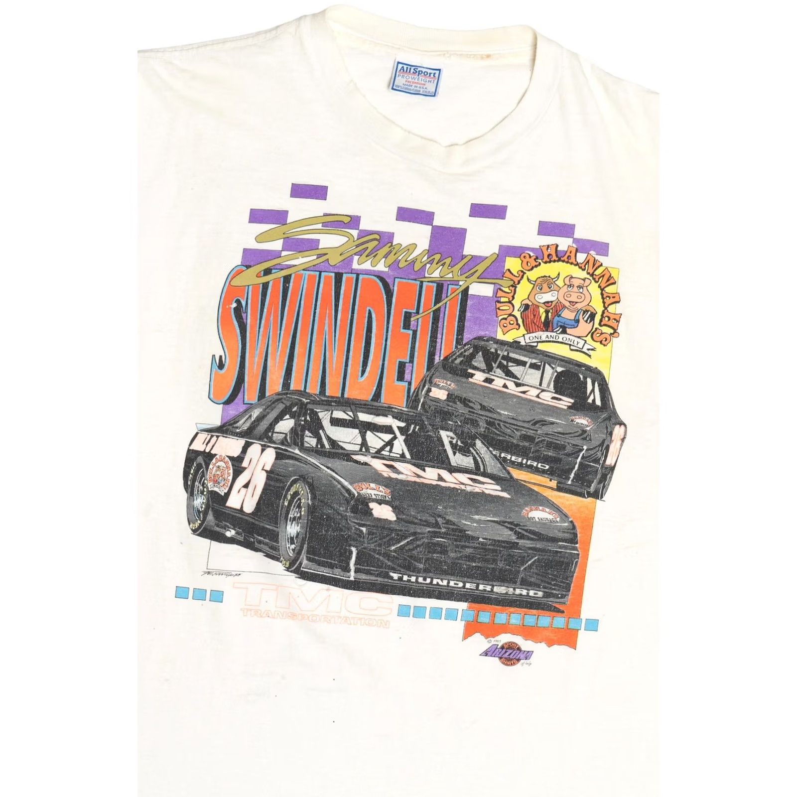 Vintage Vintage All Sport Sammy Swindell TMC Transportation Racing T-Shirt 1990s XX-Large White Unisex Adults Short Sleeve Shirt Mens Size US XXL / EU 58 / 5 - 3 Thumbnail