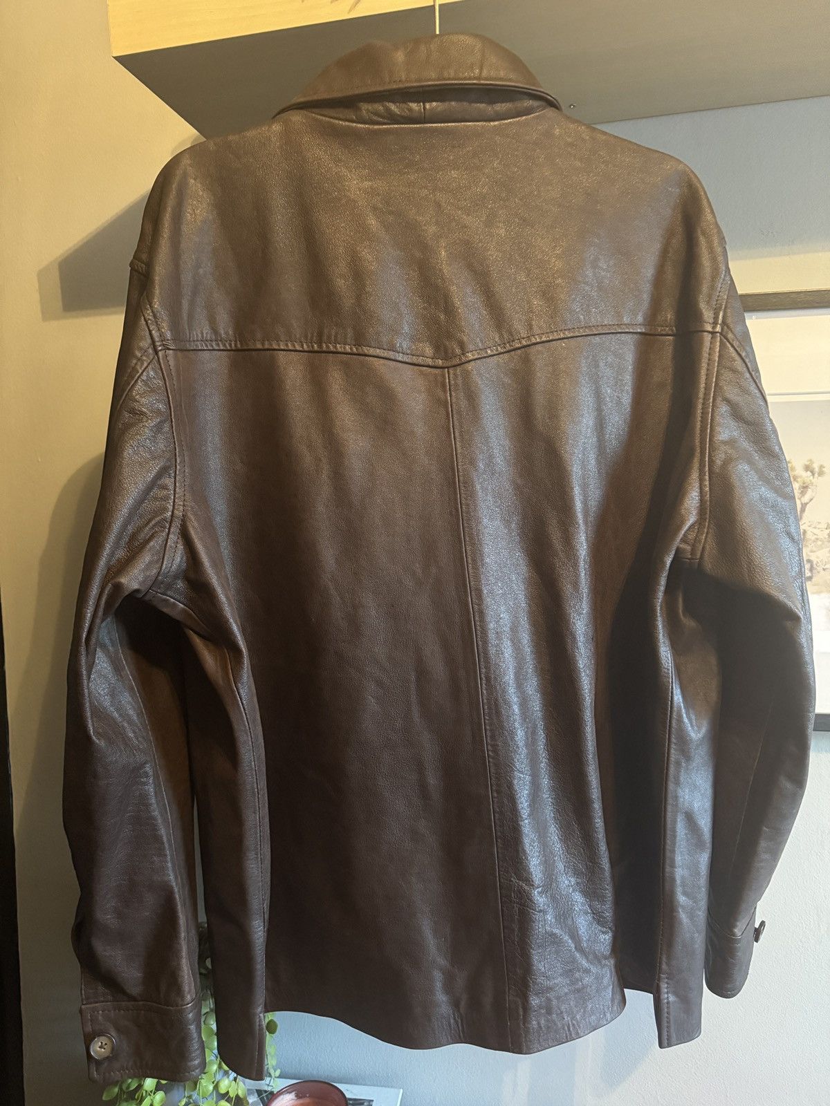 Vintage FOUND Sepia Leather Overshirt Size US XL / EU 56 / 4 - 4 Thumbnail