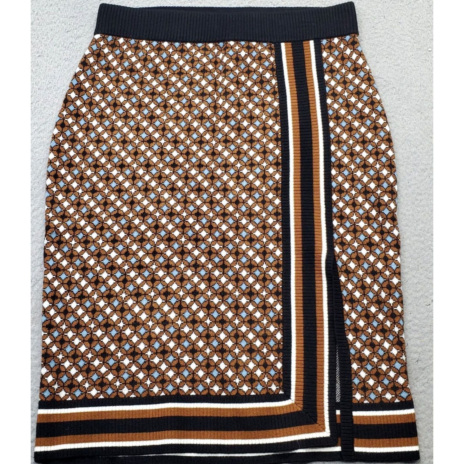 Nine West Nine West Skirt Womens Size L Multicolor Geometric Jacquard Knit Side Slit Pull On Midi Pencil Size 36" / US 14 / IT 50 - 2 Thumbnail