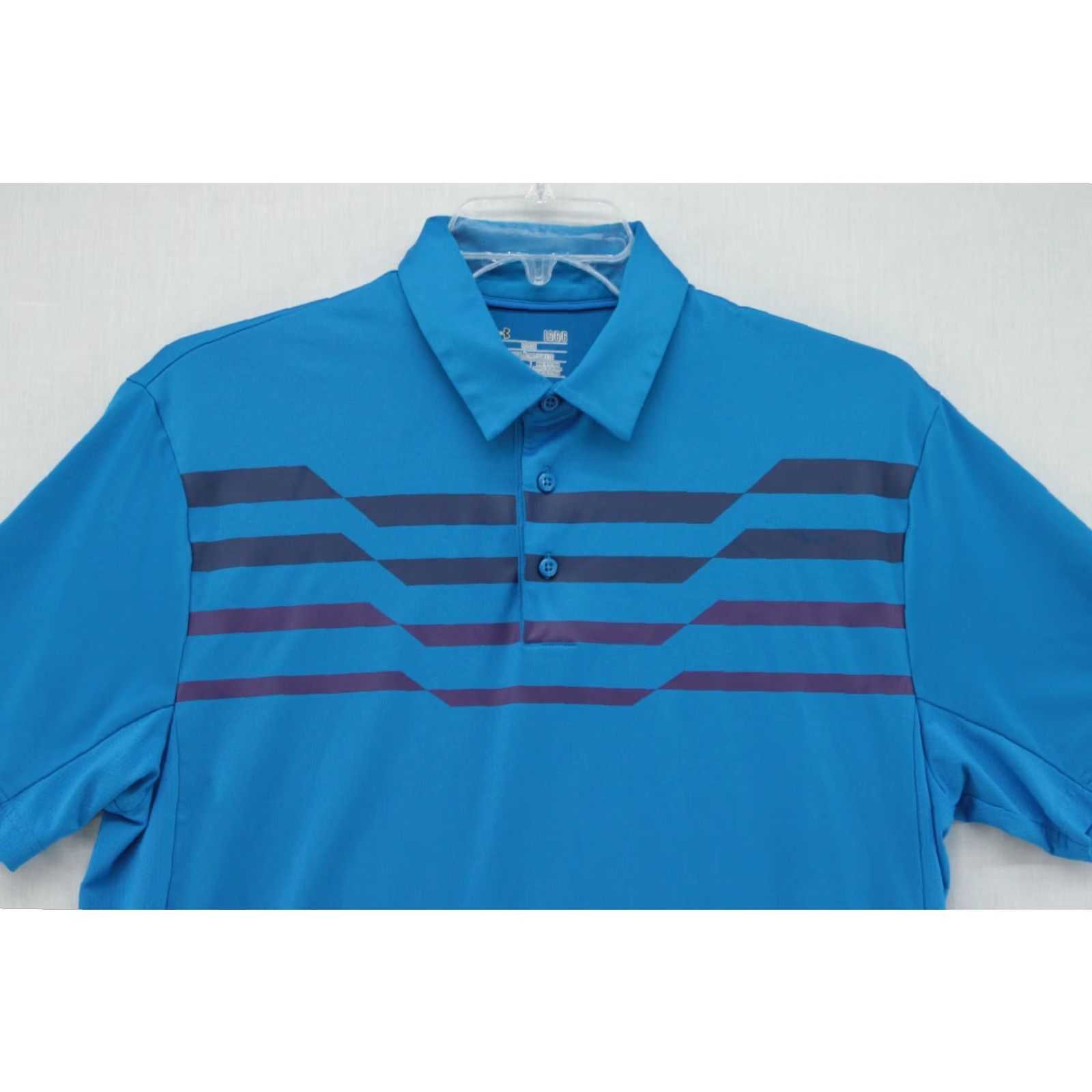 Under Armour VINTAGE Under Armour Golf Polo Mens Large Blue Striped HeatGear ColdBlack Athletic Shirt Size US L / EU 52-54 / 3 - 2 Thumbnail