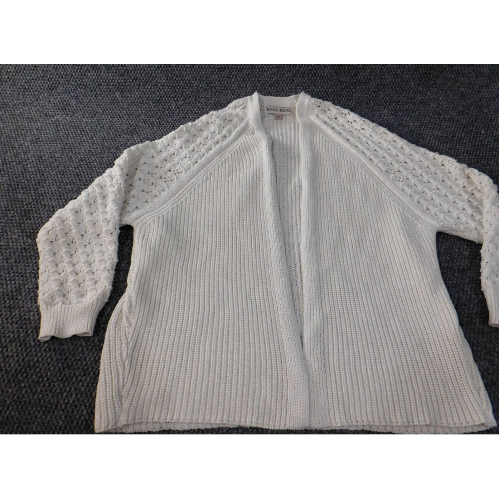 Vintage Knox Rose Cardigan Sweater White L Womens Crew Neck Open Knit Classic Casual Size L / US 10 / IT 46 - 3 Thumbnail
