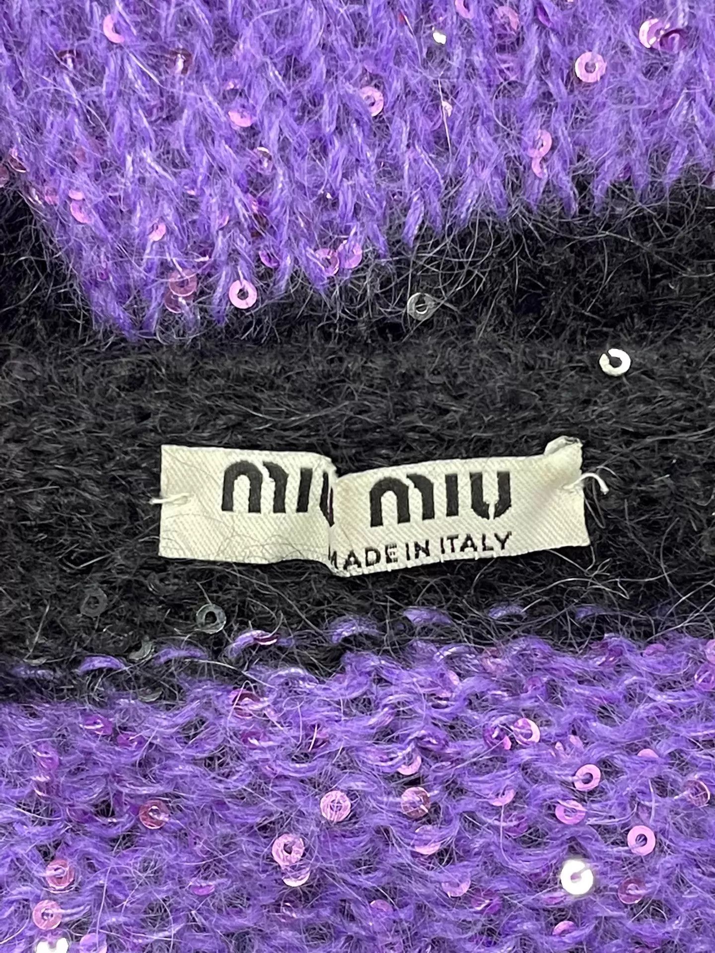 Miu Miu MIU MIU Purple-Black Colorblock Sequin-Stripe Sweater 38 Size XS / US 0-2 / IT 36-38 - 4 Thumbnail