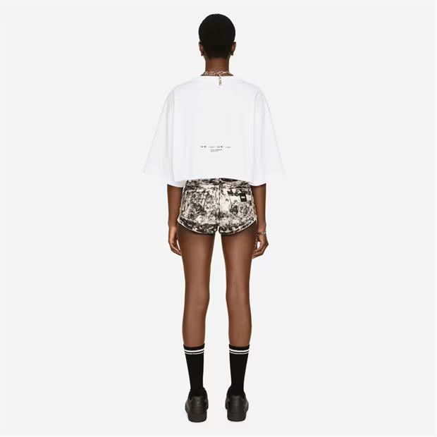Dolce & Gabbana o1g2r1mq1024 Cropped Cotton Jersey T-Shirt in White Size XS / US 0-2 / IT 36-38 - 5 Thumbnail
