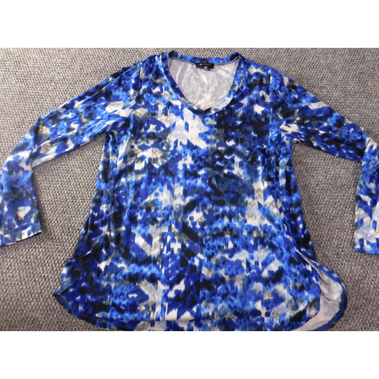 Vintage AB Studio Blouse Womens Medium blue floral stretch pullover top Size M / US 6-8 / IT 42-44 - 2 Thumbnail