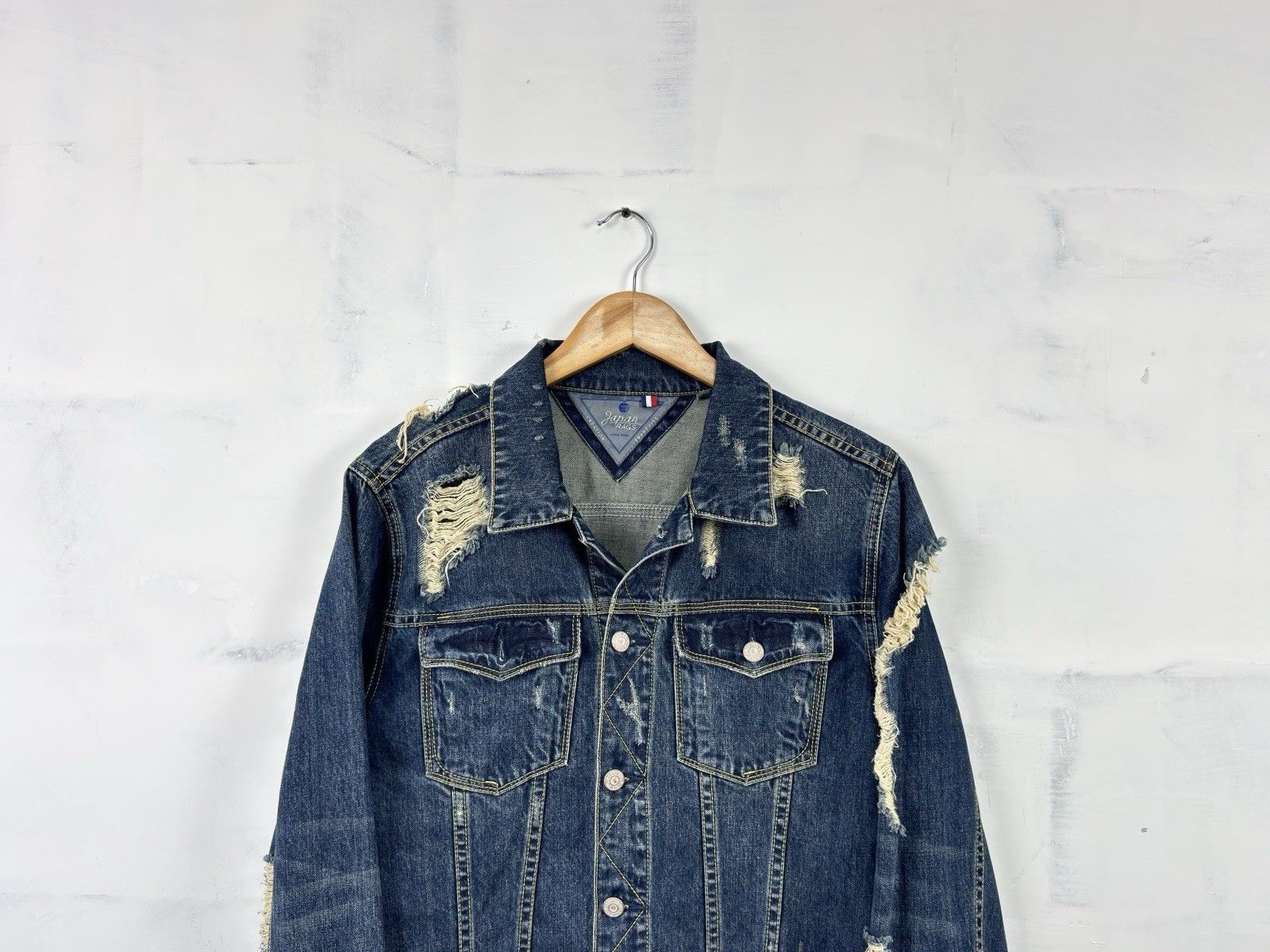 Japan Rags Japan RAGS Francaise Creation Distressed Denim Jacket Size US L / EU 52-54 / 3 - 4 Thumbnail