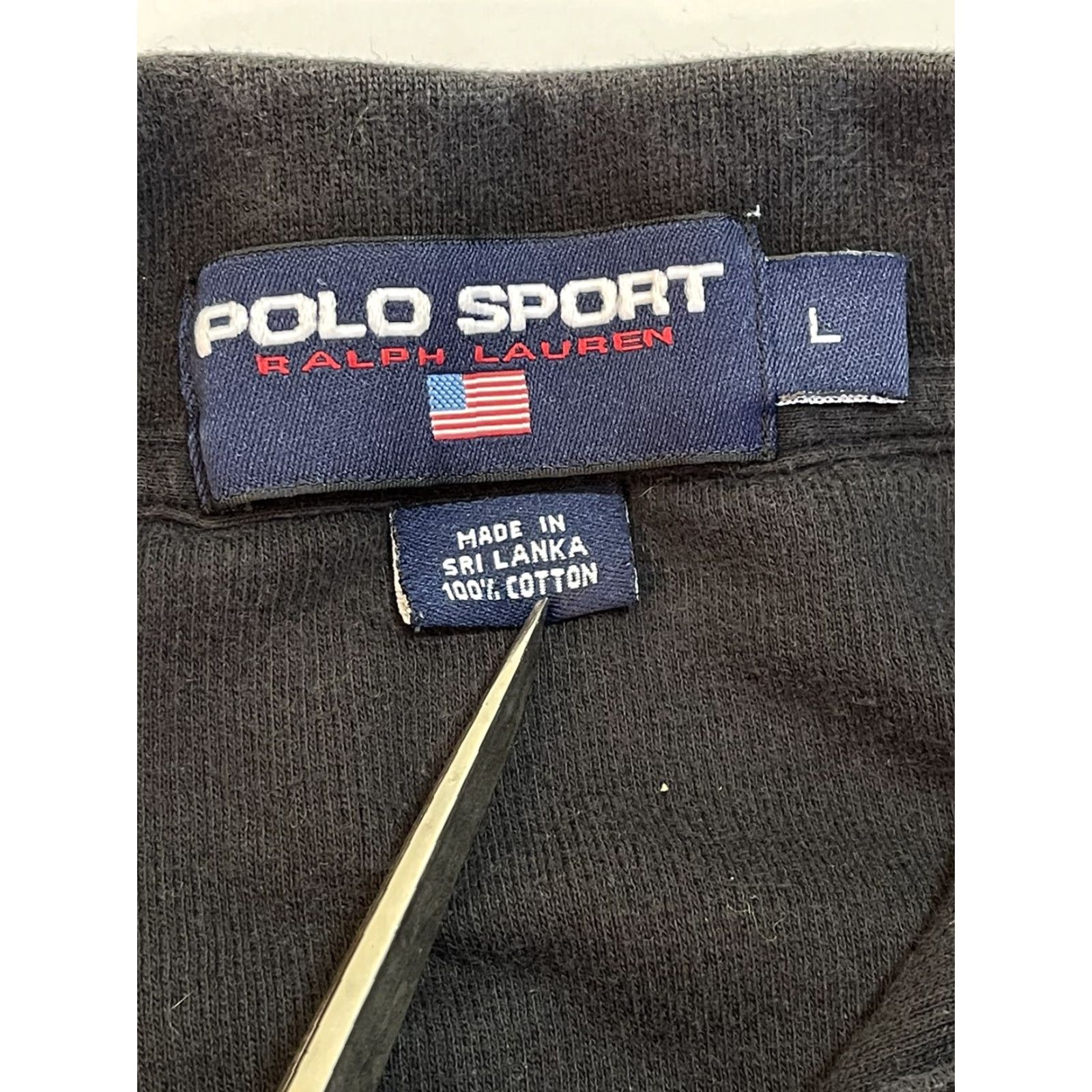 Polo Ralph Lauren VINTAGE Ralph Lauren Sport Polo Shirt Mens L Black Cotton Chambray Thermal Rugby with Spell Out Logo Flag 90s Mens Size US L / EU 52-54 / 3 - 3 Thumbnail