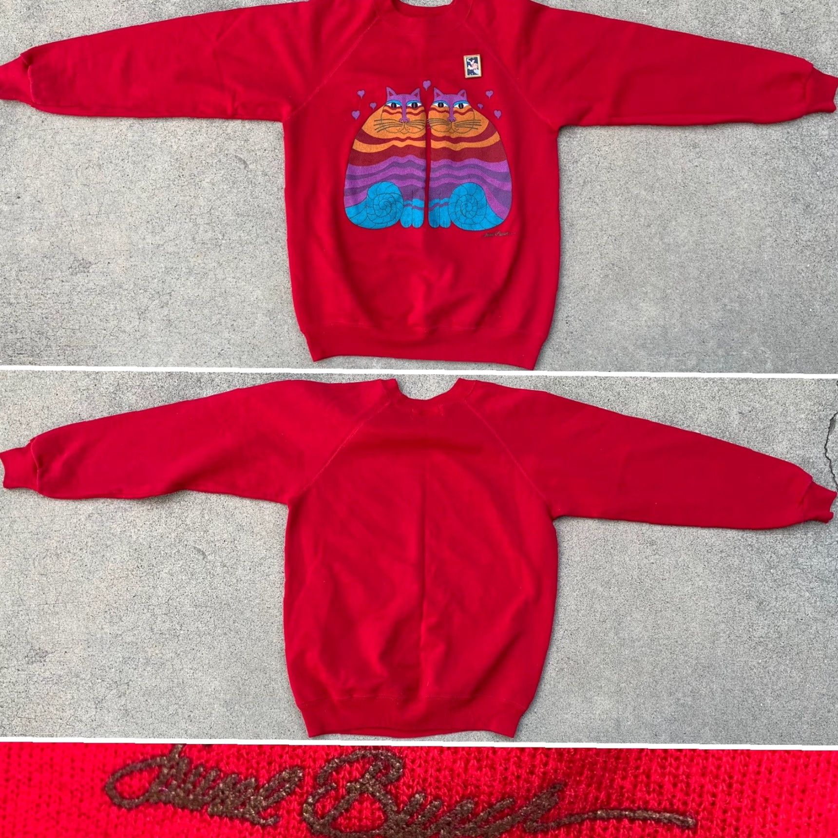 Vintage VINTAGE Laurel Burch cat Raglan Sweatshirt M Pullover Unisex Adults Red 50% Cotton 50% Acrylic 80s 90s Cats Animals Snow White Grumpy Disney Pin Size M / US 6-8 / IT 42-44 - 7 Thumbnail