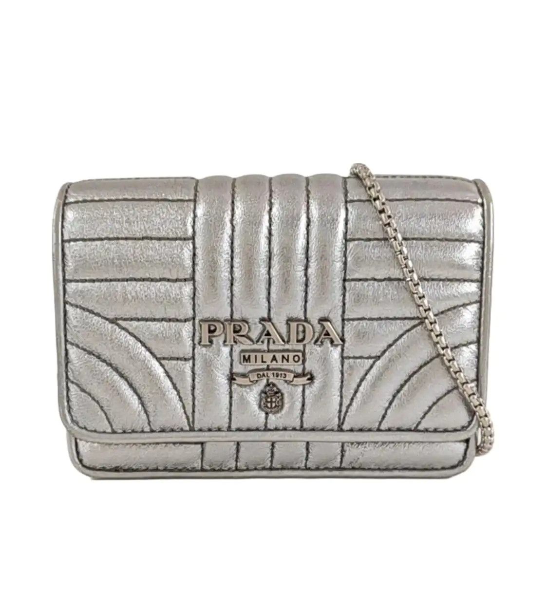 Prada PRADA Diagramme silver sheepskin quilted shoulder bag crossbody bag silver hardw Size ONE SIZE - 1 Thumbnail