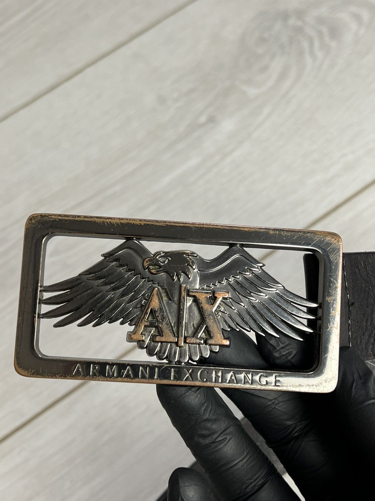 Armani Exchange Vintage Armani Exchange Eagle Plaque Leather Belt - Size 32 Size 32 - 5 Thumbnail