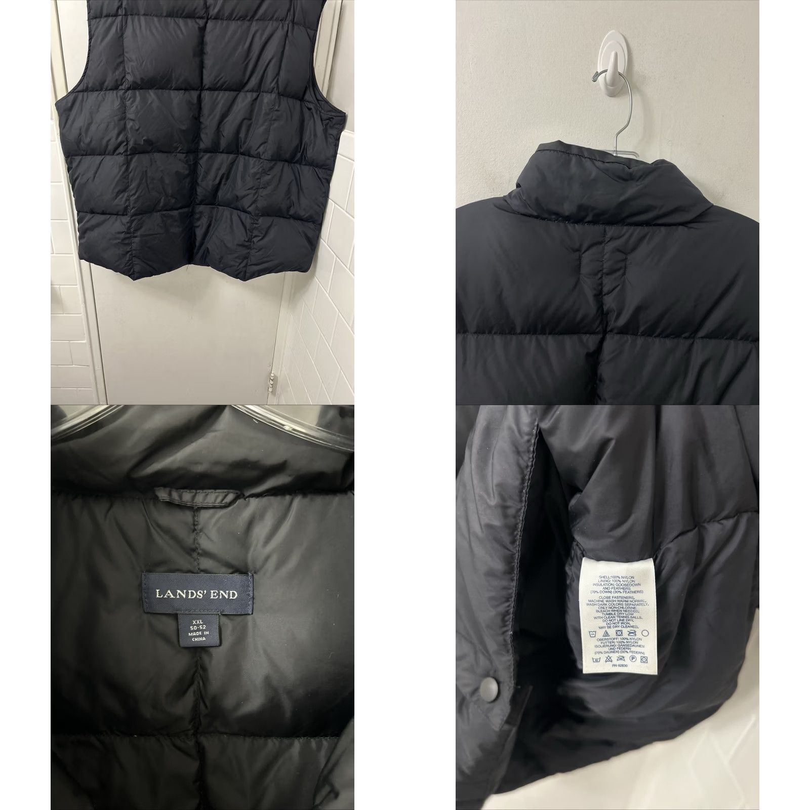 Lands' End VINTAGE Lands' End Vest Mens 2XL Black Puffer Down Snap Front Stand-Up Collar Quilted Bodywarmer with Pockets Size US XXL / EU 58 / 5 - 8 Thumbnail