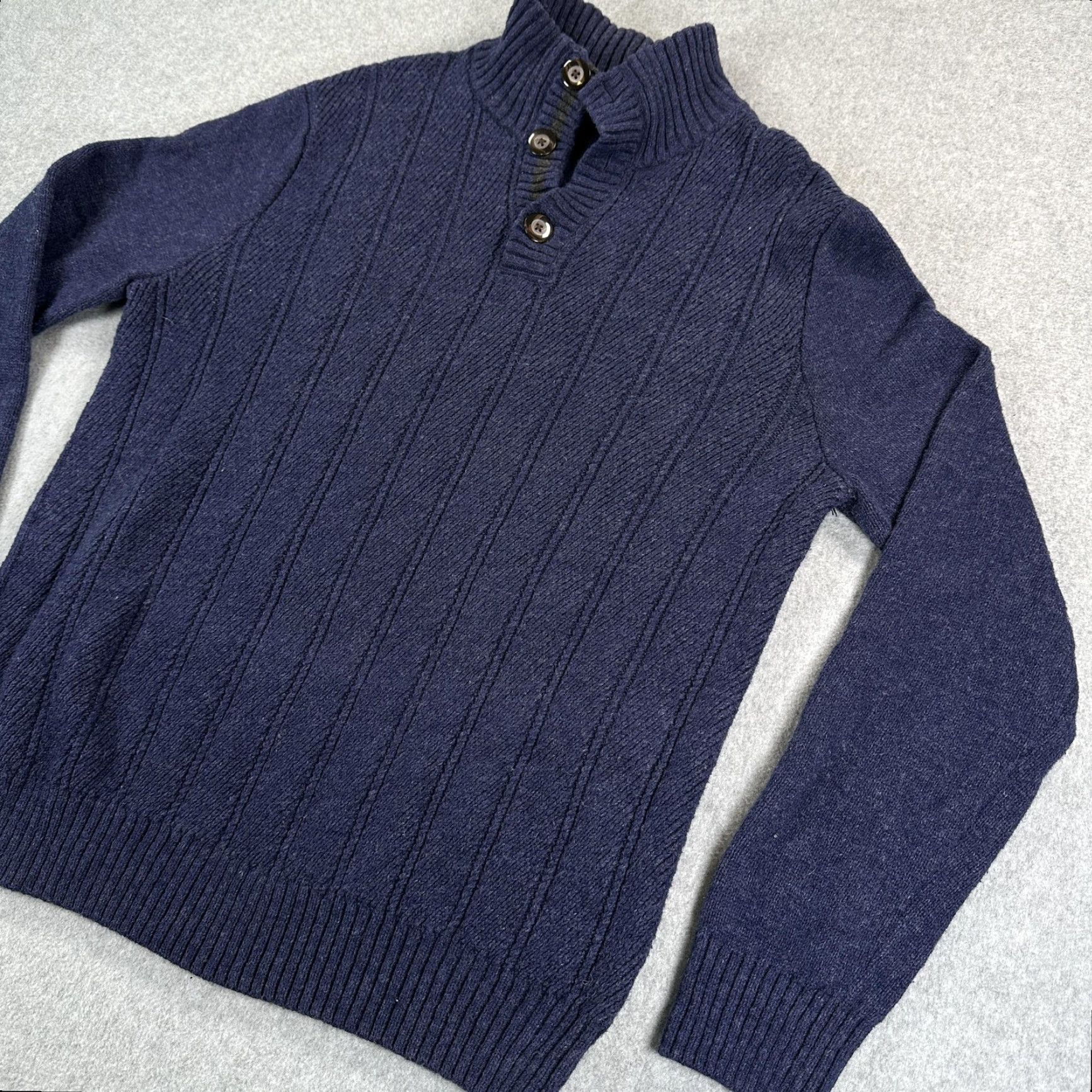 Banana Republic Banana Republic Sweater Mens Large Blue Henley Mock Neck Textured Knit Pullover Size US L / EU 52-54 / 3 - 3 Thumbnail