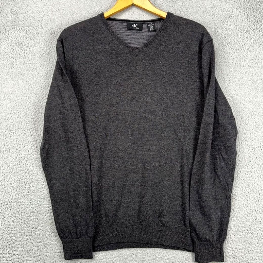 Calvin Klein Calvin Klein Sweater Mens Large Gray 100% Merino Wool V-Neck Knit Pullover Adult L Gray Size US L / EU 52-54 / 3 - 4 Thumbnail